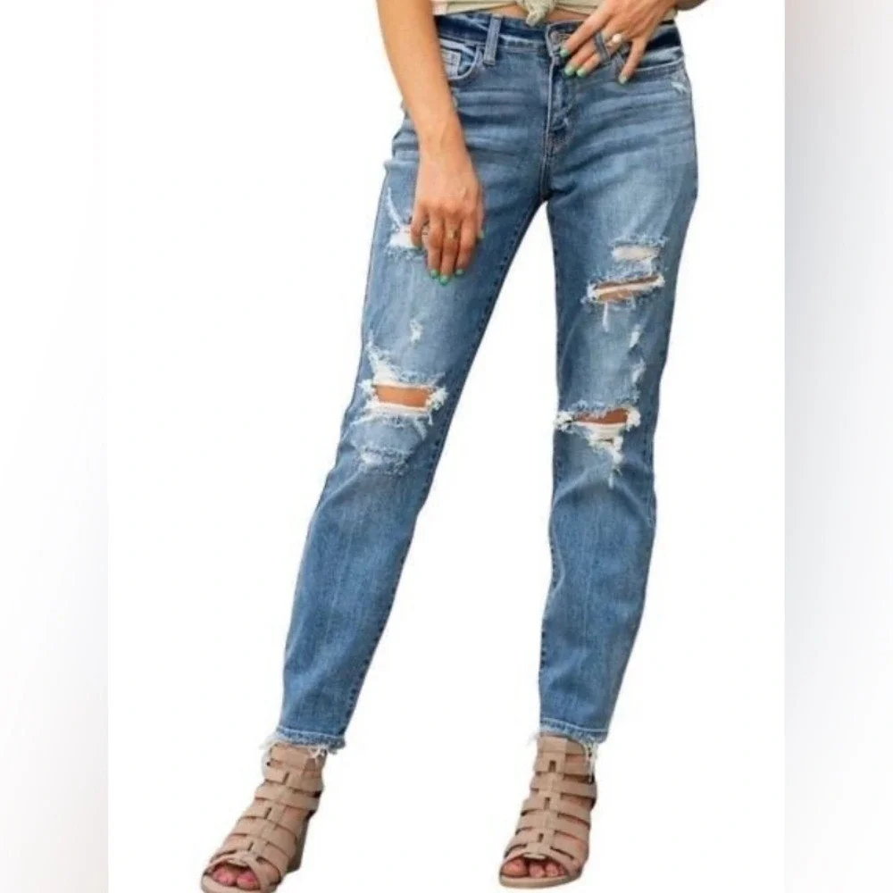 Judy Blue Distressed Cecelia High Rise‎ Boyfriend Jeans